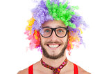 Geeky hipster in afro rainbow wig