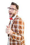 Geeky hipster pointing at camera