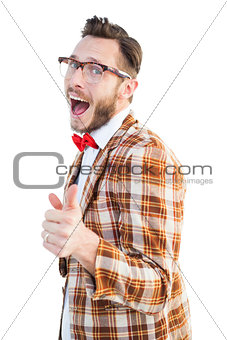 Geeky hipster pointing at camera