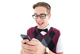 Geeky hipster sending a text