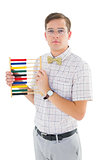 Geeky hipster holding an abacus