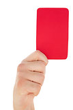 Hand holding red card up
