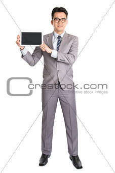 Asian businessman presenting digital computer tablet