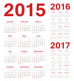 Set of european 2015, 2016, 2017 vector calendars