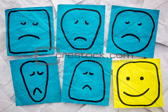 unhappy and happy faces