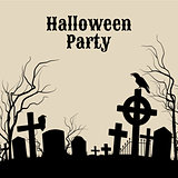 Halloween Party on a spooky graveyard, retro poster