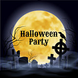 Halloween Party on a spooky graveyard under full Moon