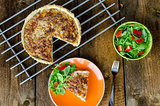 French quiche with cheese and salad