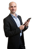 young male executive using digital tablet