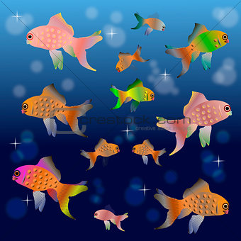 Colorful cartoon fishes in the water space