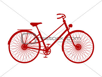 Silhouette of vintage bicycle in red design