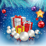 abstract celebration greeting with Christmas gifts and decoratio