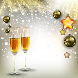 abstract greeting with Christmas decorations and champagne