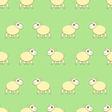 Seamless pattern with cute sheep on grass