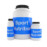 Sport Nutrition Supplement containers isolated on white