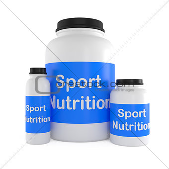 Sport Nutrition Supplement containers isolated on white
