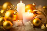 Christmas candles background with glitter and baubles