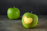 green apple with heart shape