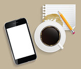 Coffee Cup with Abstract Tablet Vector Illustration on Business