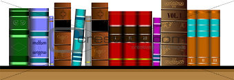 Vector illustration bookshelf library with old books