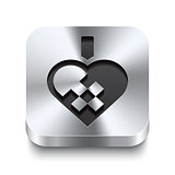 Square metal button perspektive - braided christmas heart icon