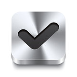 Square metal button perspektive - checkmark icon