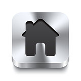 Square metal button perspektive - house icon