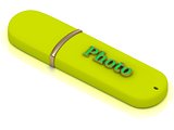 Photo - inscription on yellow USB flash drive 