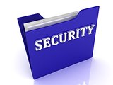 SECURITY bright white letters on a blue folder 