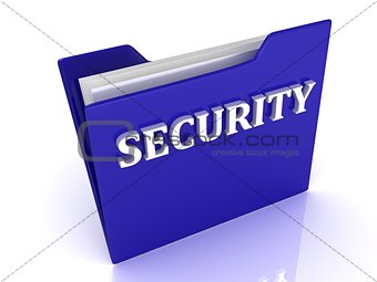 SECURITY bright white letters on a blue folder 