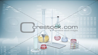 Chemical laboratory equipment. Flasks and test tubes