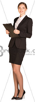 Businesswoman stand holding paper holder