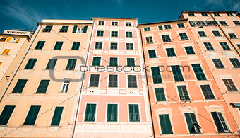 Typical houses in Italian village. Camogli, Genoa.