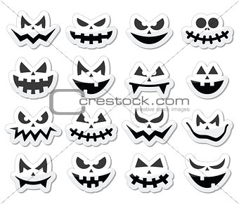 Scary Halloween pumpkin faces icons set