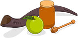Honey Jar Apple And Shofar For Yom Kippur