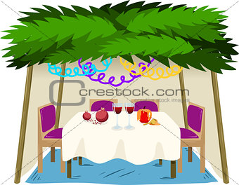Sukkah For Sukkot With Food On Table