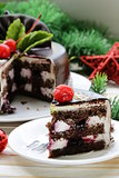 delicious Christmas chocolate cake on festive table