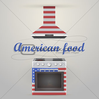Illustration of stove and extractor. American food.