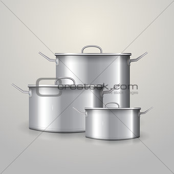 Vector illustration of three aluminum saucepans