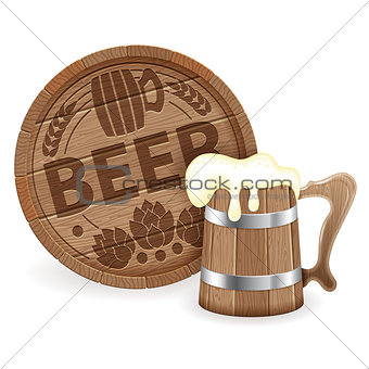 Barrel of Beer and Wooden Mug
