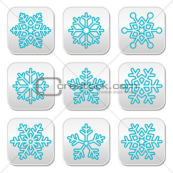 Snowflakes, winter blue decoration buttons set