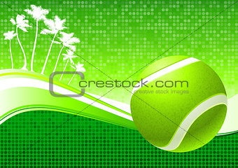 Tennis Ball on Abstract Tropical Background