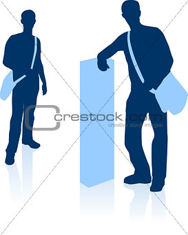 Handsome young man with duffle bag in silhouette