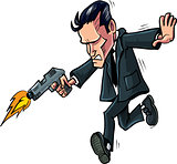 Cartoon spy running with his gun