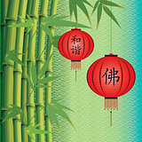 background with bamboo and Chinese lanterns