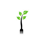 Fork with green leaves- Logo for organic food