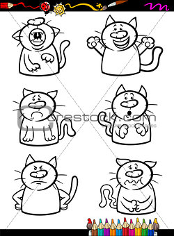 cats emotion set cartoon coloring book