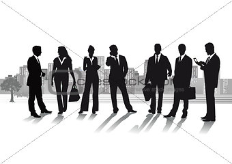 Group of business people with cityscape