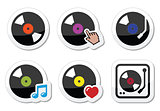 Vinyl record, DJ vector icons set