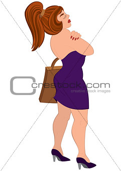 Cartoon woman in purple dress with closed eyes